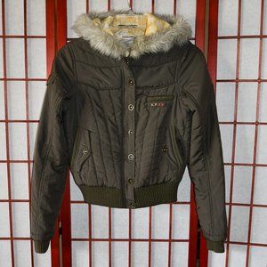 Billabong Army Green Hooded Bomber Jacket